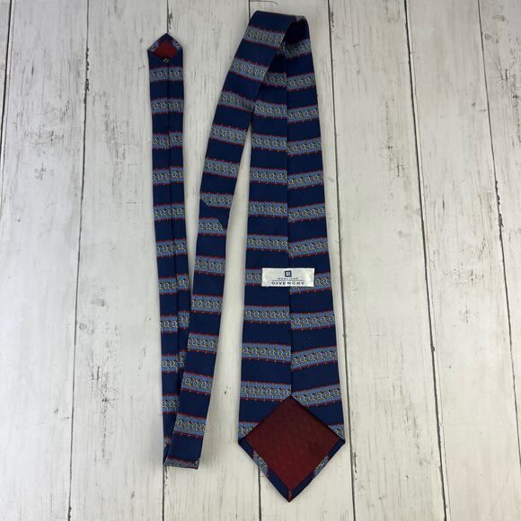 VTG Givenchy Monsieur Blue Link Striped Silk Necktie Tie Business Office - Picture 9 of 11